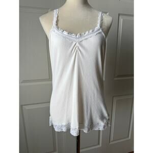 Vintage Y2K Bob Timberlake Ivory Lace Trim Ribbed Cami Tank Top Size XL